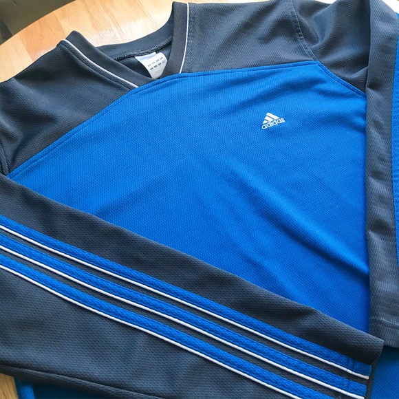 Adidas - Men’s Blue & Grey Striped Long Sleeve - Picture 1 of 6